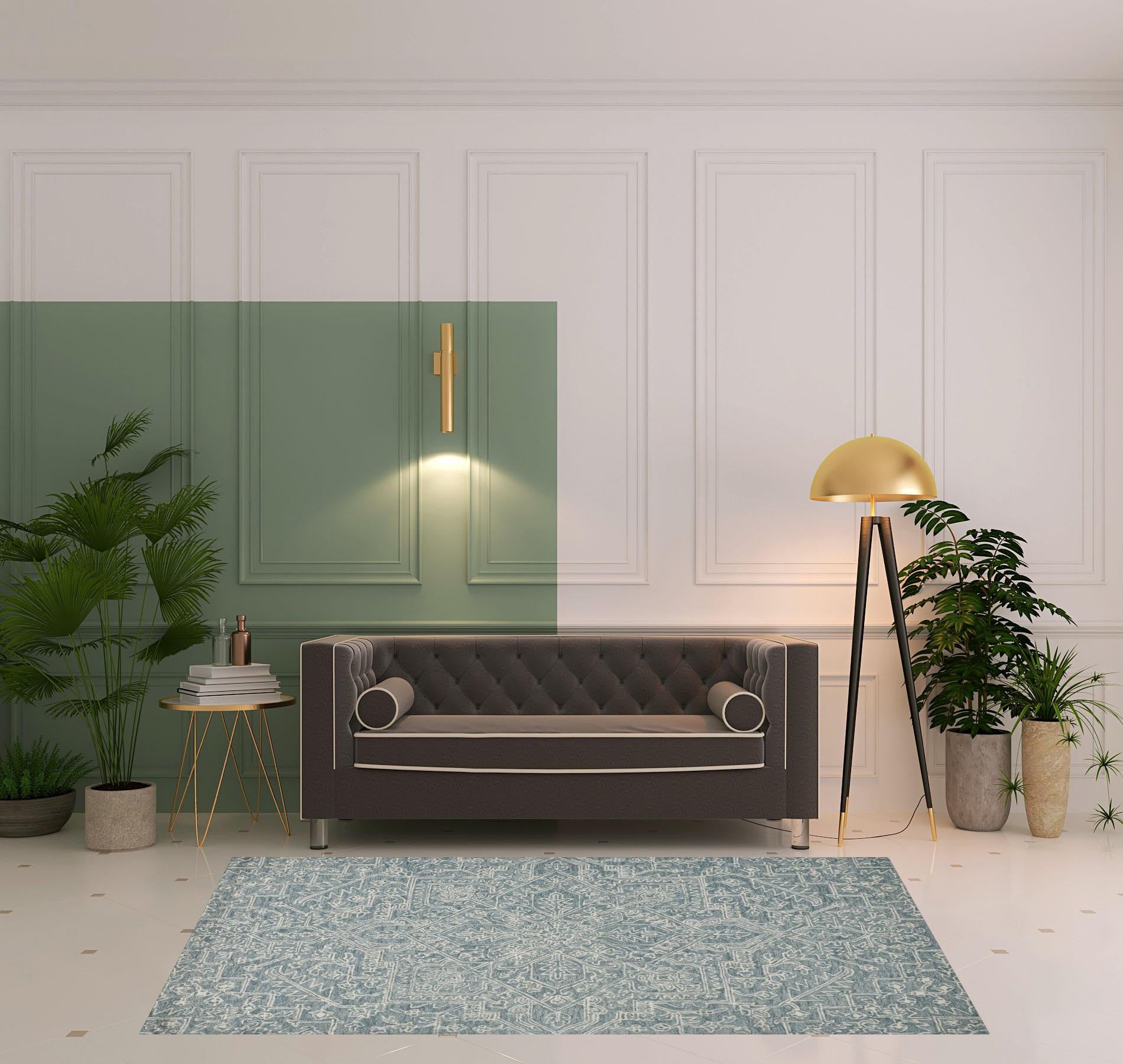 Ivory And Brown Wool Floral Tufted Handmade Stain Resistant Area Rug - 5' x 8'