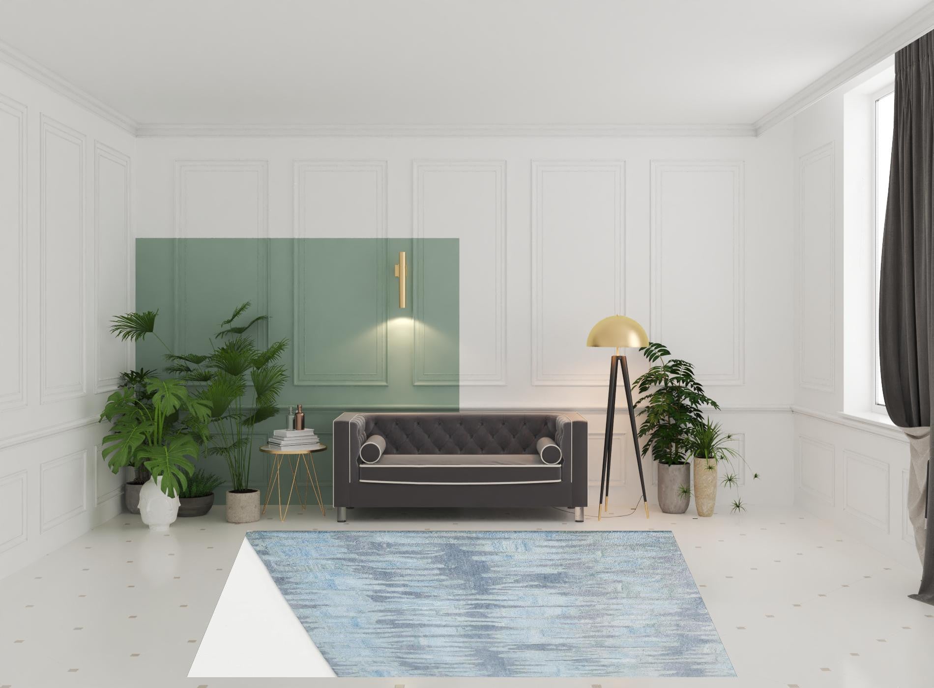 Blue Green And Gray Abstract Tufted Handmade Area Rug - 4' X 6'