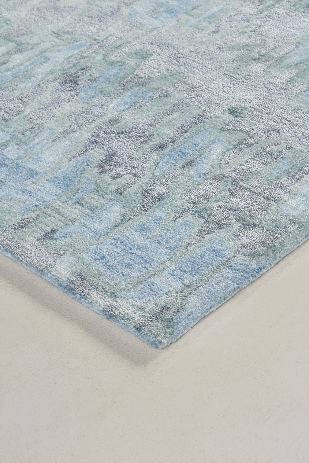 Blue Green And Gray Abstract Tufted Handmade Area Rug - 4' X 6'