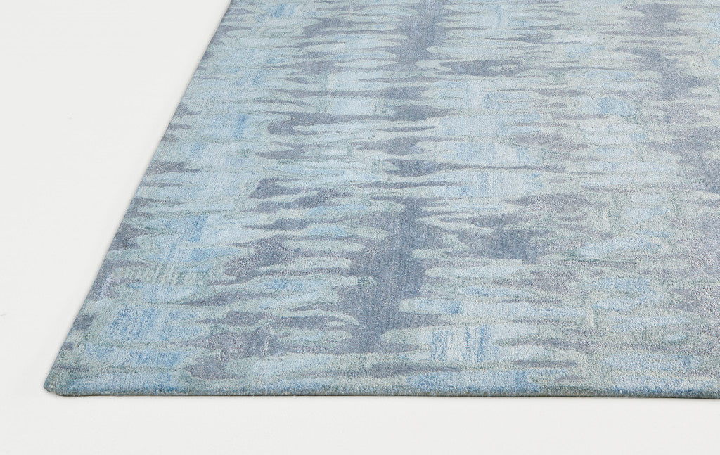 Blue Green And Gray Abstract Tufted Handmade Area Rug - 4' X 6'