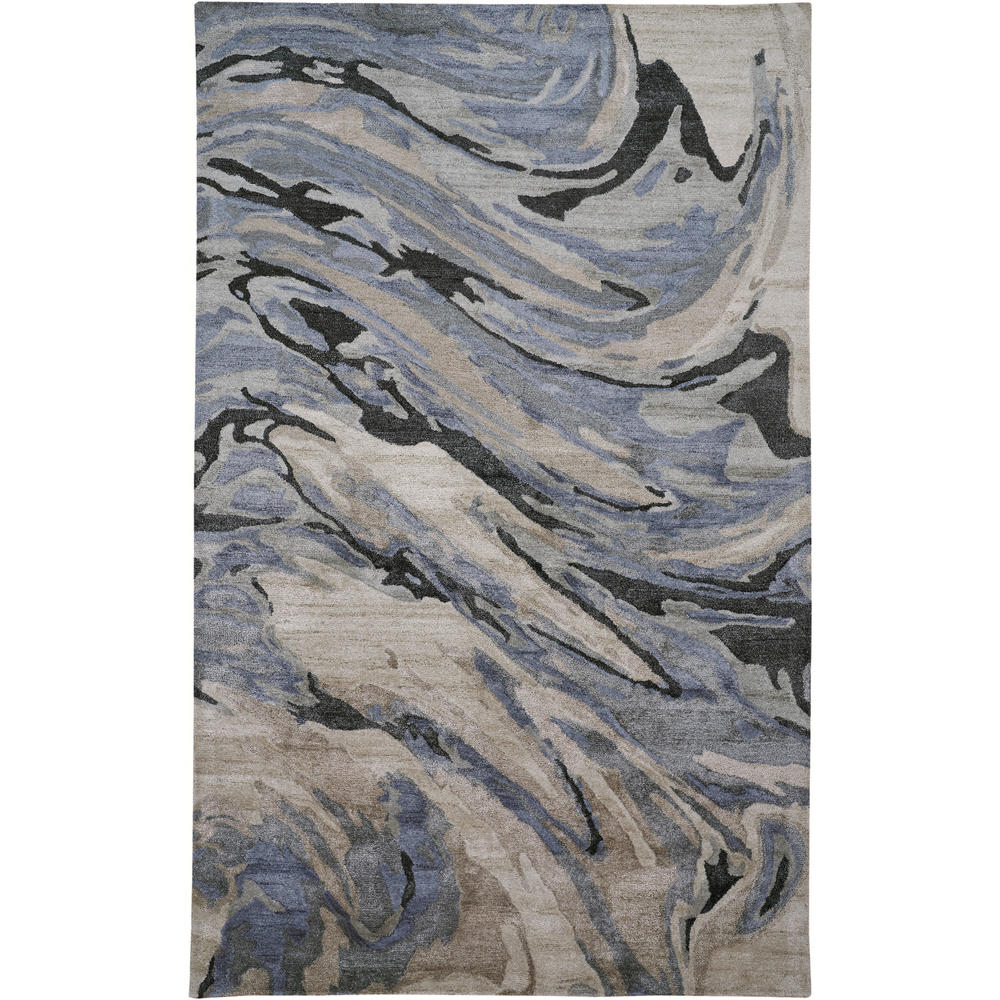 4' X 6' Blue Gray And Taupe Abstract Tufted Handmade Area Rug