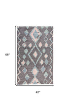 4' X 6' Blue Pink And Green Wool Geometric Tufted Handmade Area Rug