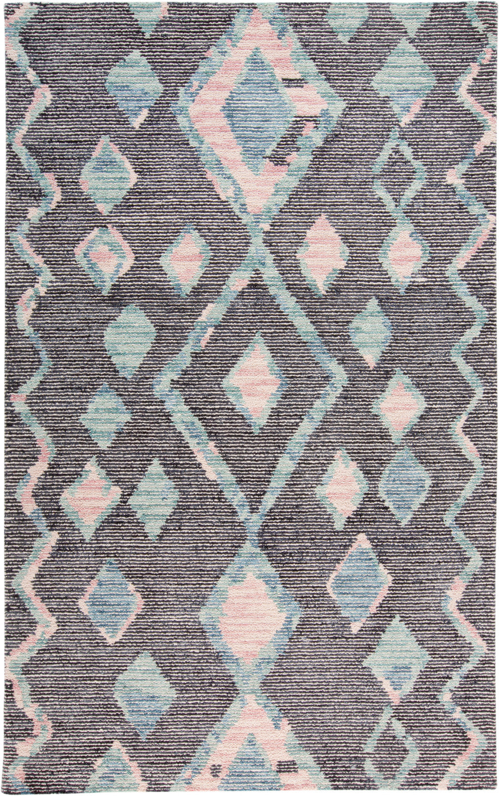 4' X 6' Blue Pink And Green Wool Geometric Tufted Handmade Area Rug