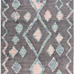 4' X 6' Blue Pink And Green Wool Geometric Tufted Handmade Area Rug