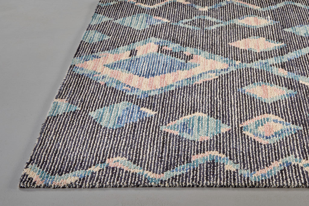 4' X 6' Blue Pink And Green Wool Geometric Tufted Handmade Area Rug