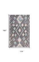 4' X 6' Blue Pink And Green Wool Geometric Tufted Handmade Area Rug