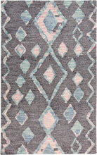 4' X 6' Blue Pink And Green Wool Geometric Tufted Handmade Area Rug