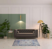 4' X 6' Blue Gray And Ivory Floral Stain Resistant Area Rug