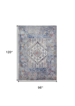 4' X 6' Blue Gray And Ivory Floral Stain Resistant Area Rug