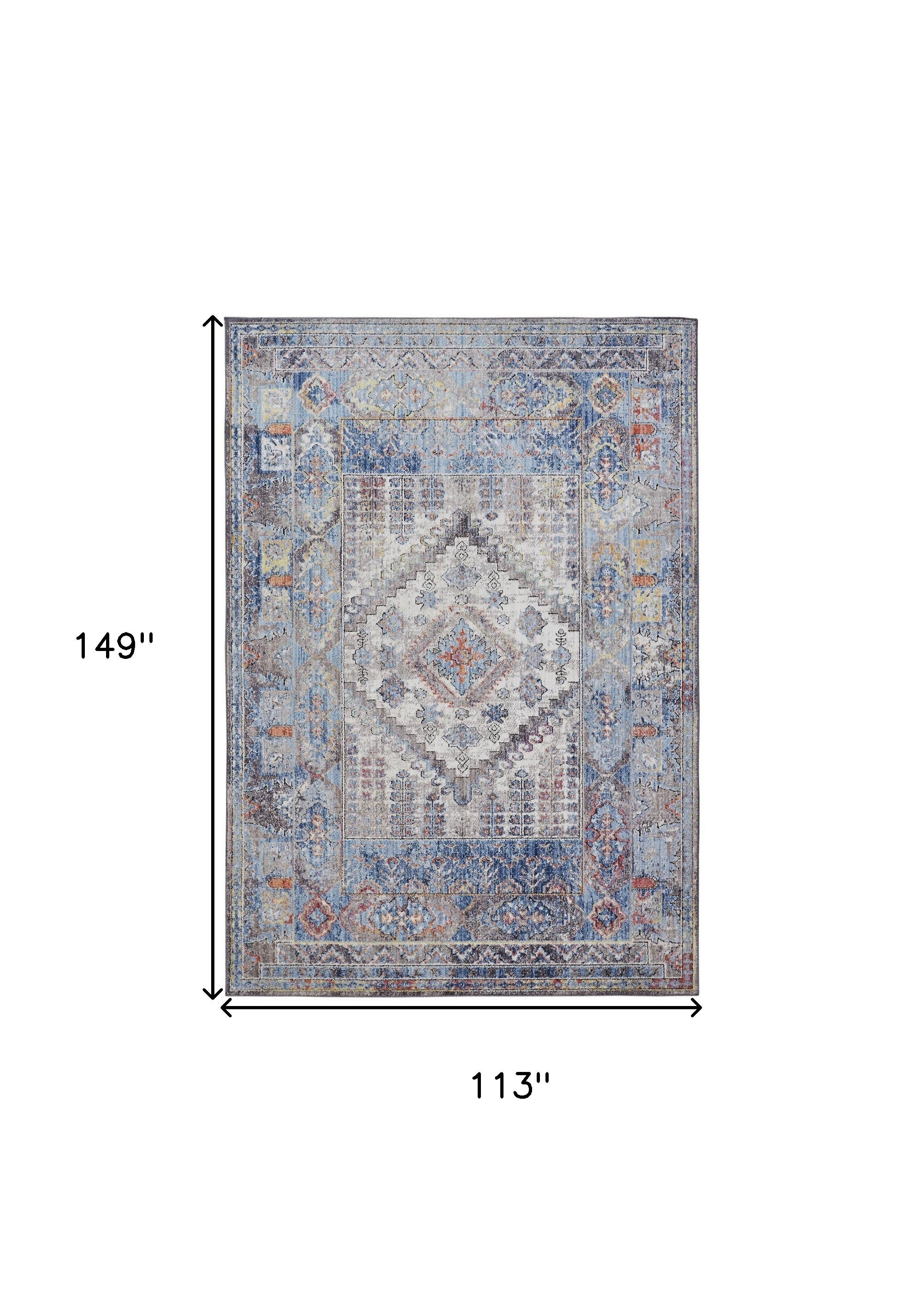4' X 6' Blue Gray And Ivory Floral Stain Resistant Area Rug