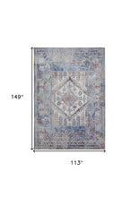 4' X 6' Blue Gray And Ivory Floral Stain Resistant Area Rug