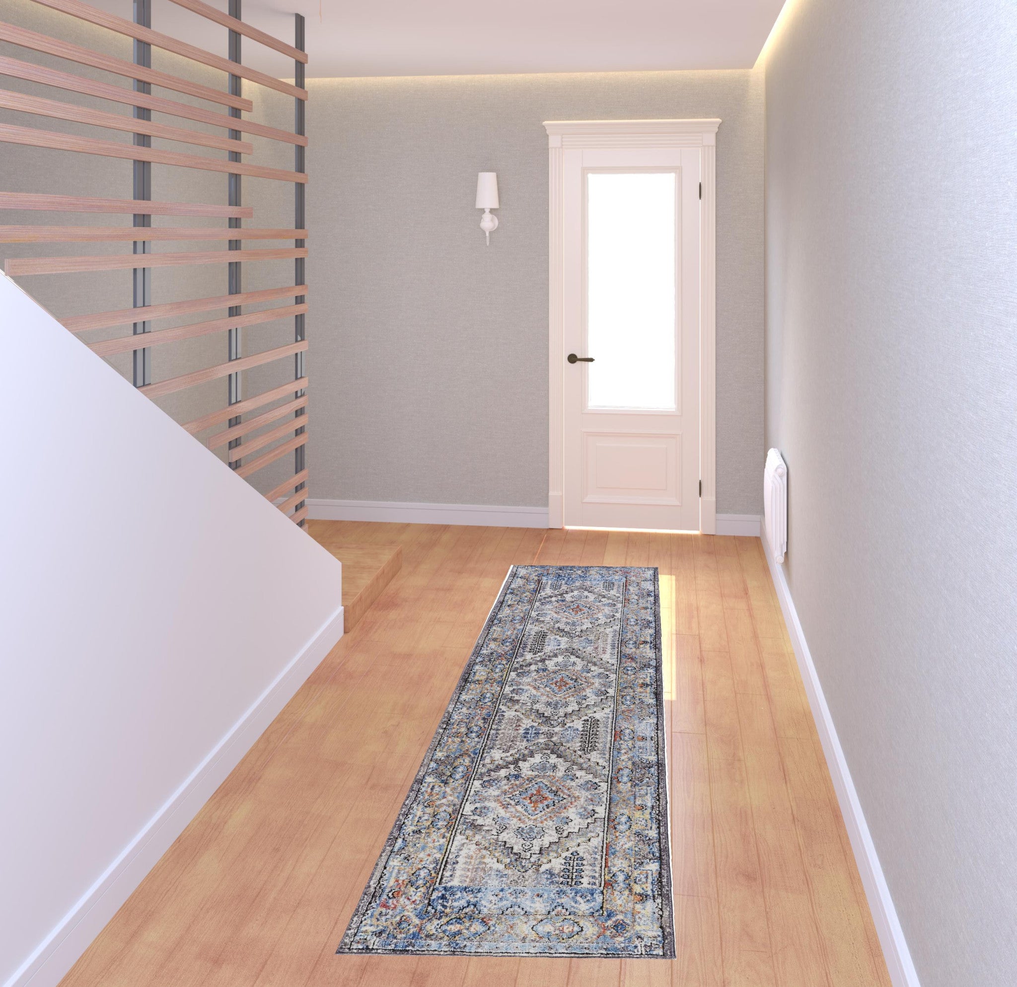 4' X 6' Blue Gray And Ivory Floral Stain Resistant Area Rug