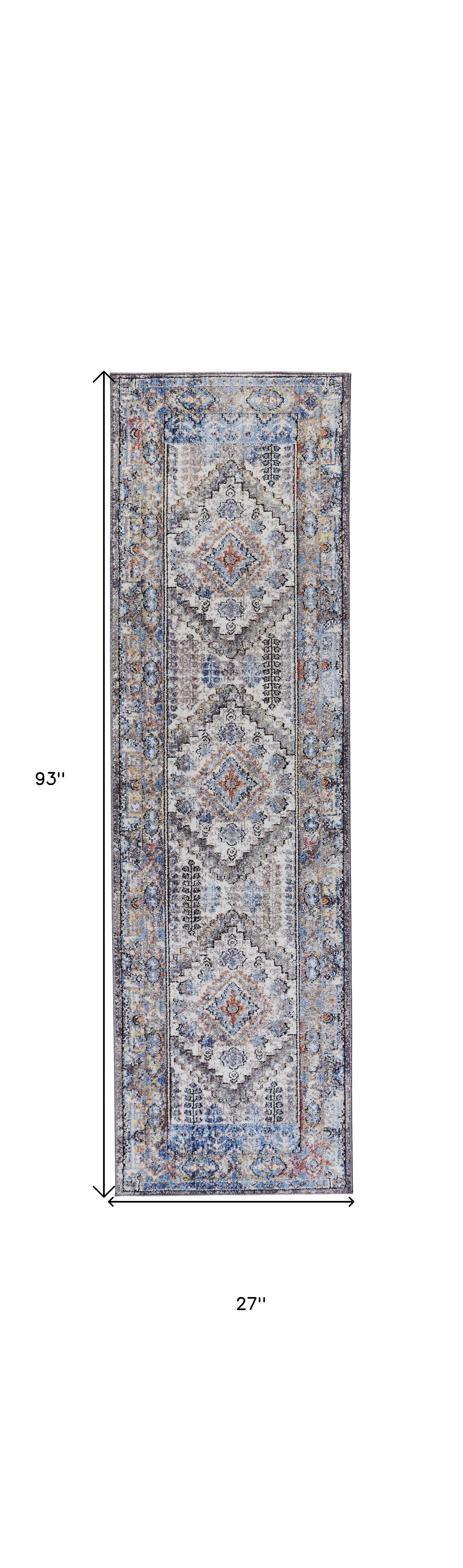 4' X 6' Blue Gray And Ivory Floral Stain Resistant Area Rug