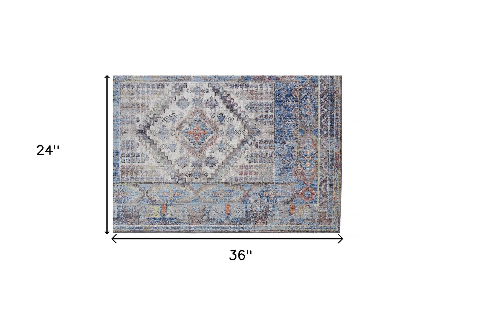 4' X 6' Blue Gray And Ivory Floral Stain Resistant Area Rug