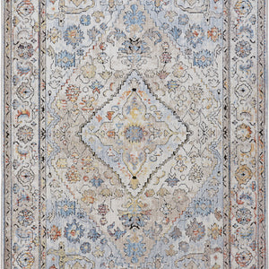 4' X 6' Taupe Blue And Gray Floral Stain Resistant Area Rug