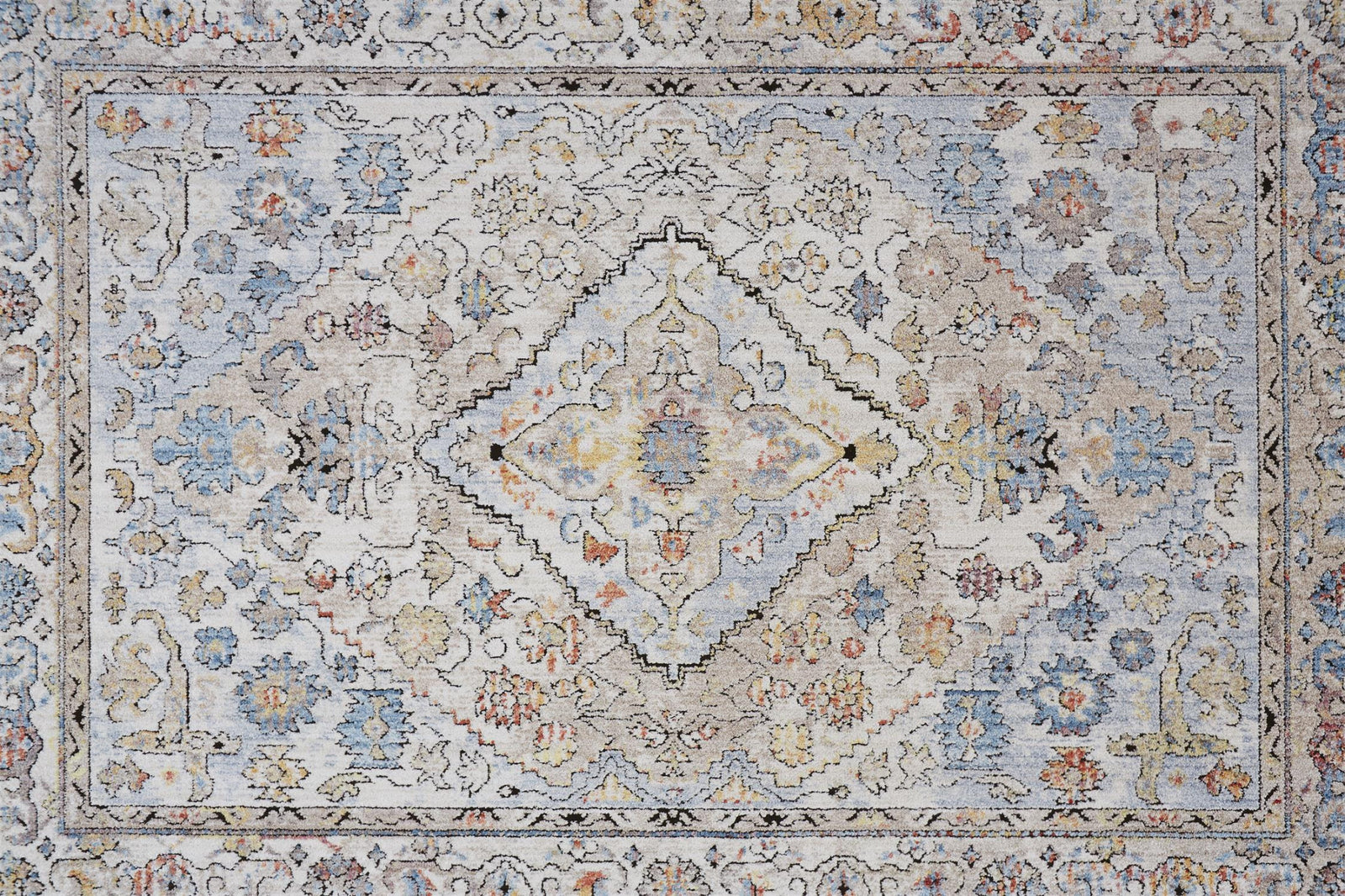 4' X 6' Taupe Blue And Gray Floral Stain Resistant Area Rug