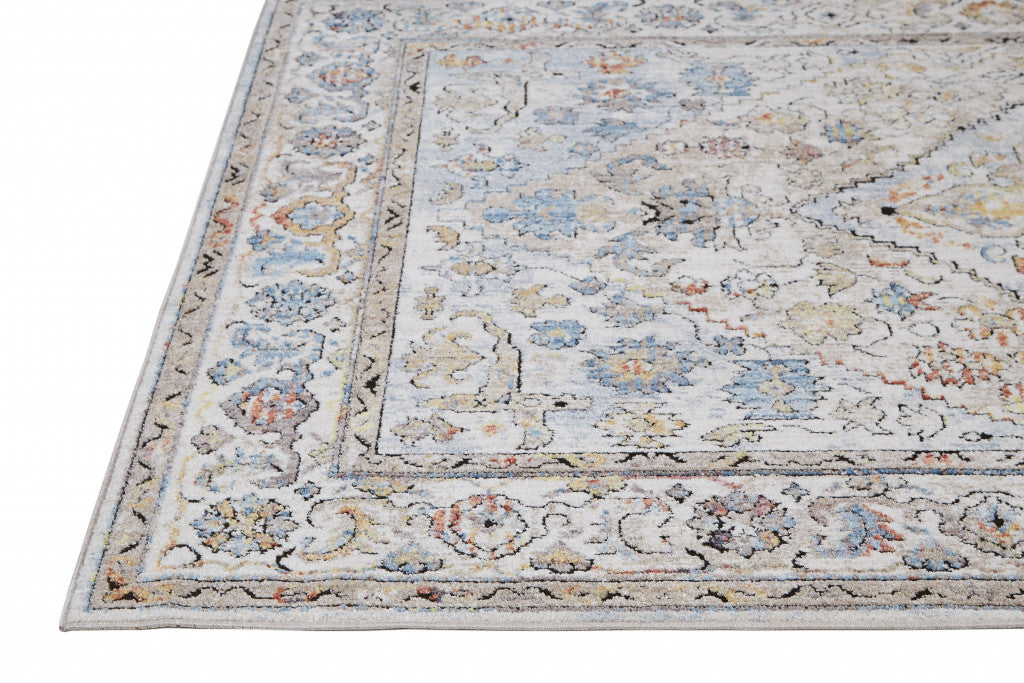 4' X 6' Taupe Blue And Gray Floral Stain Resistant Area Rug