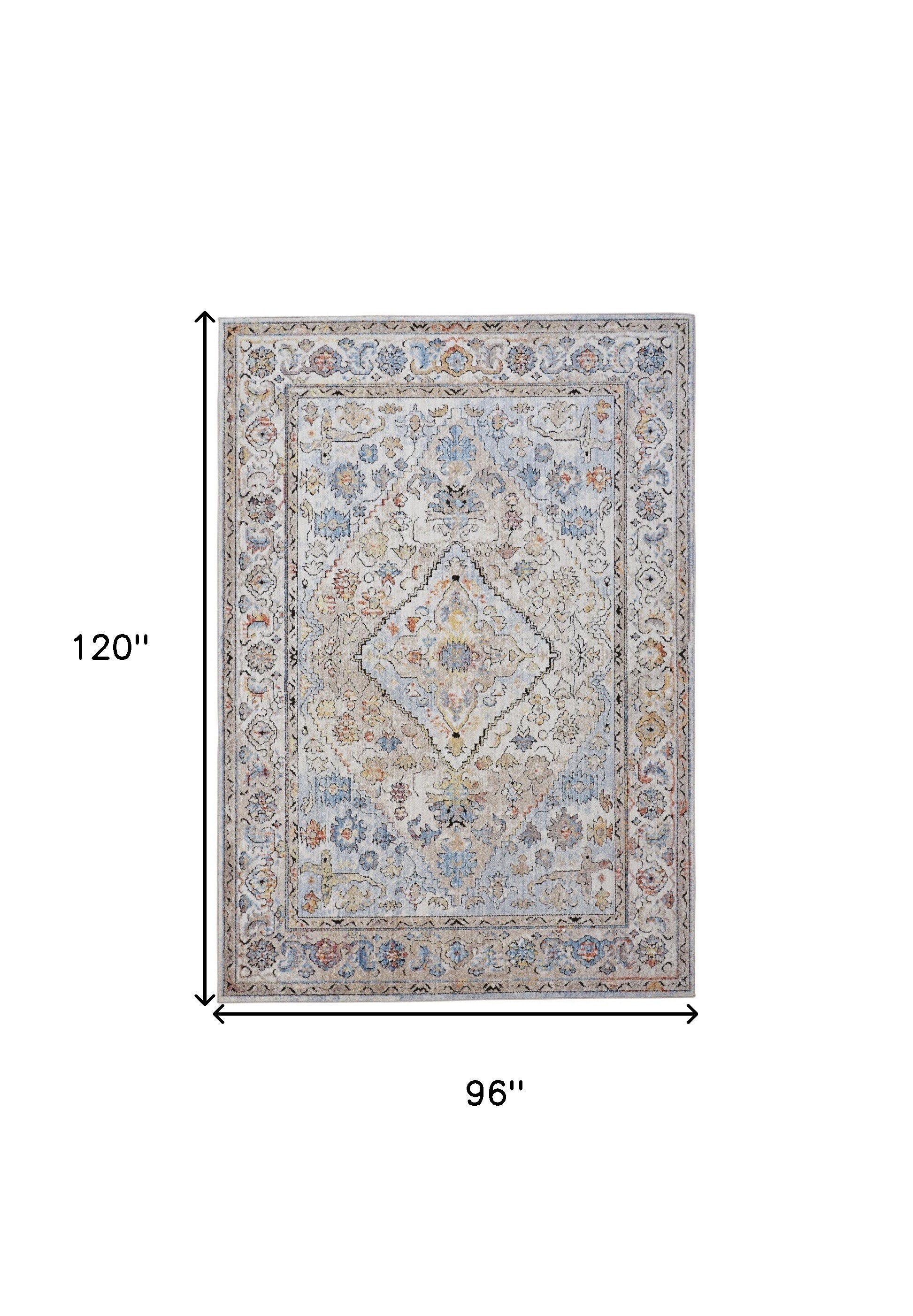 4' X 6' Taupe Blue And Gray Floral Stain Resistant Area Rug