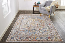 4' X 6' Taupe Blue And Gray Floral Stain Resistant Area Rug