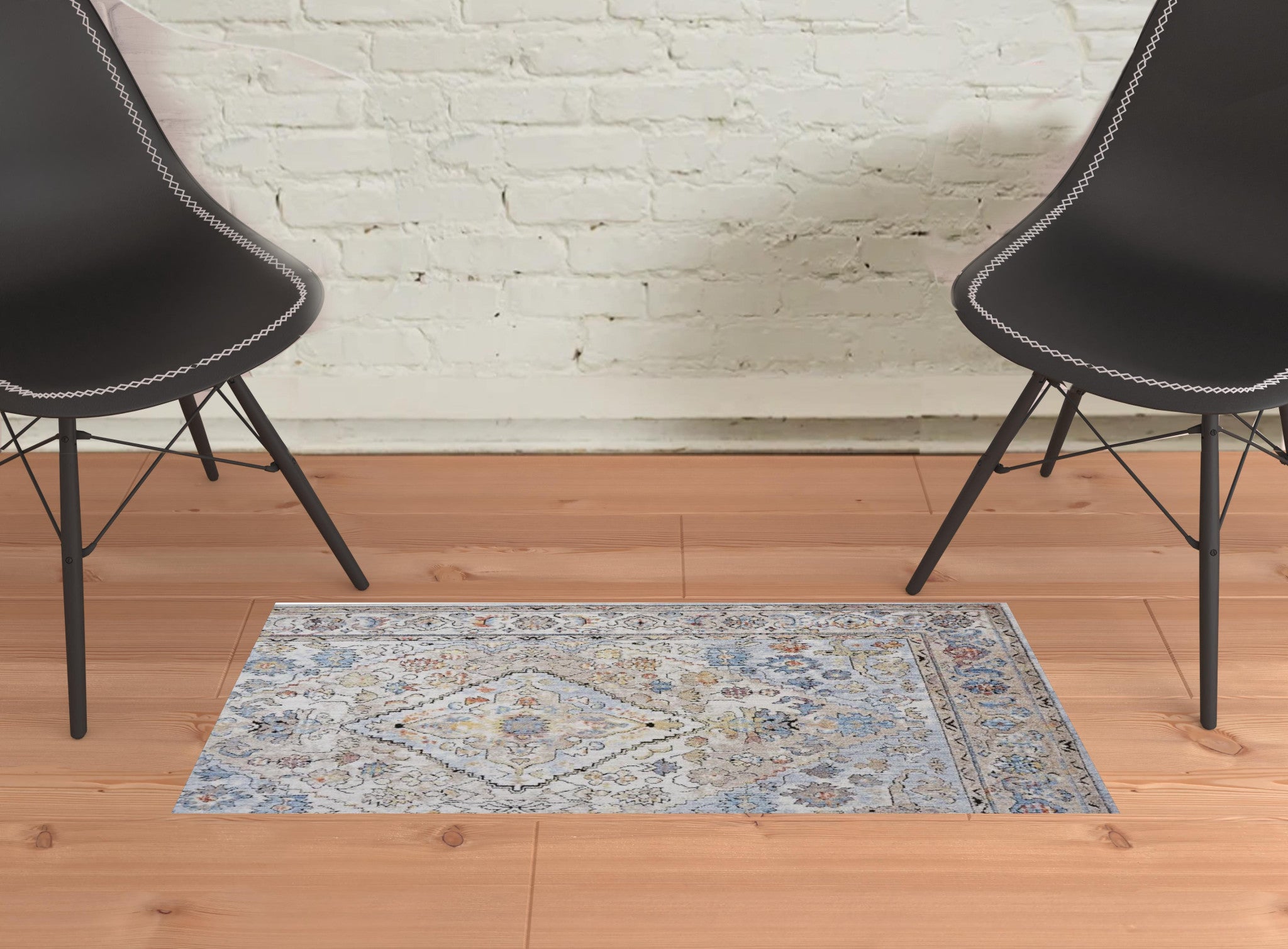 4' X 6' Taupe Blue And Gray Floral Stain Resistant Area Rug