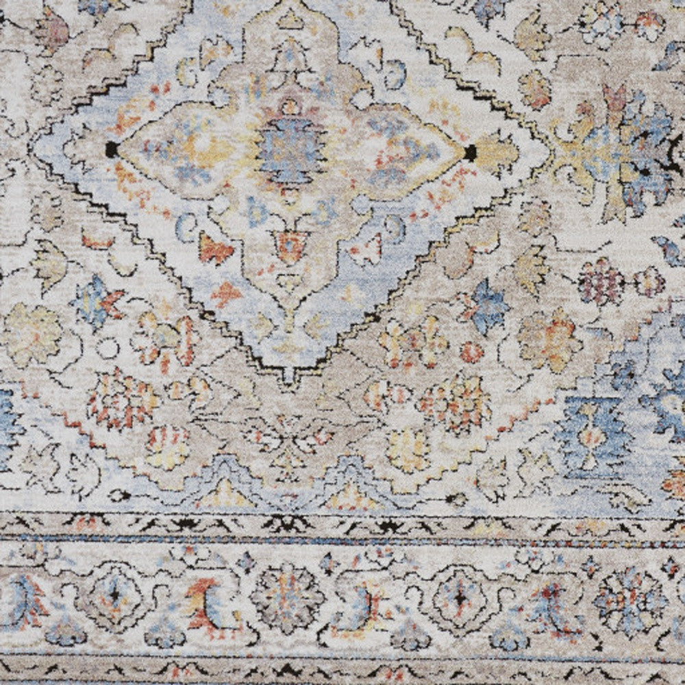 4' X 6' Taupe Blue And Gray Floral Stain Resistant Area Rug