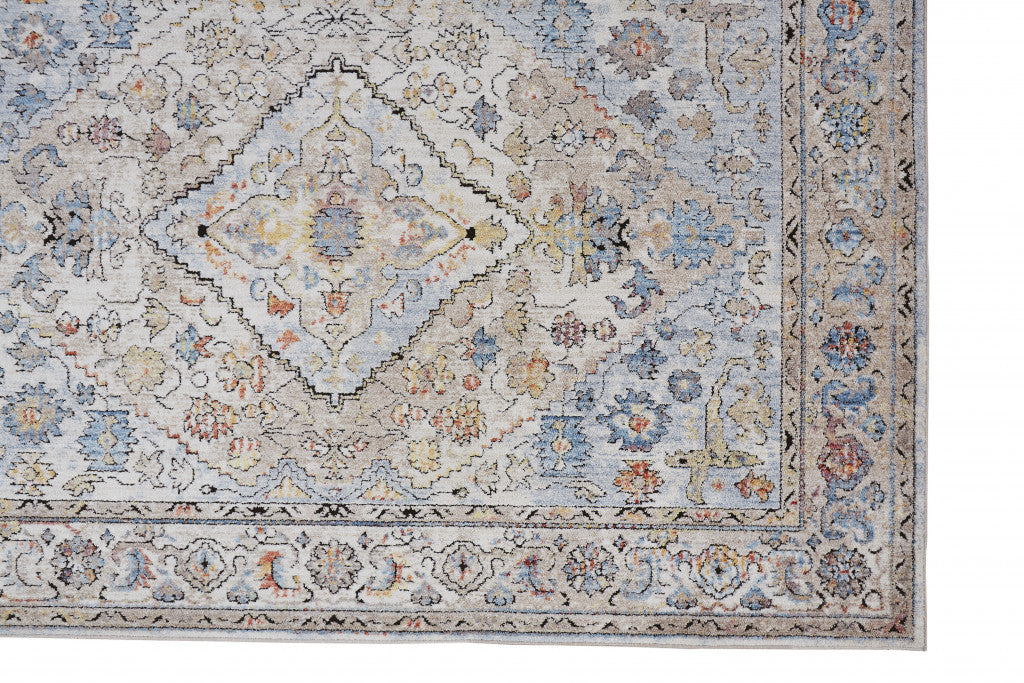 4' X 6' Taupe Blue And Gray Floral Stain Resistant Area Rug