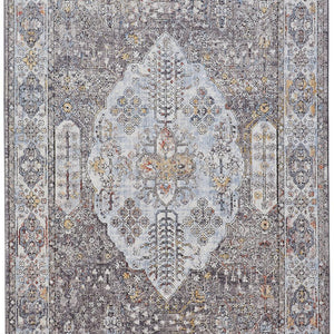 4' X 6' Gray Blue And Gold Floral Stain Resistant Area Rug