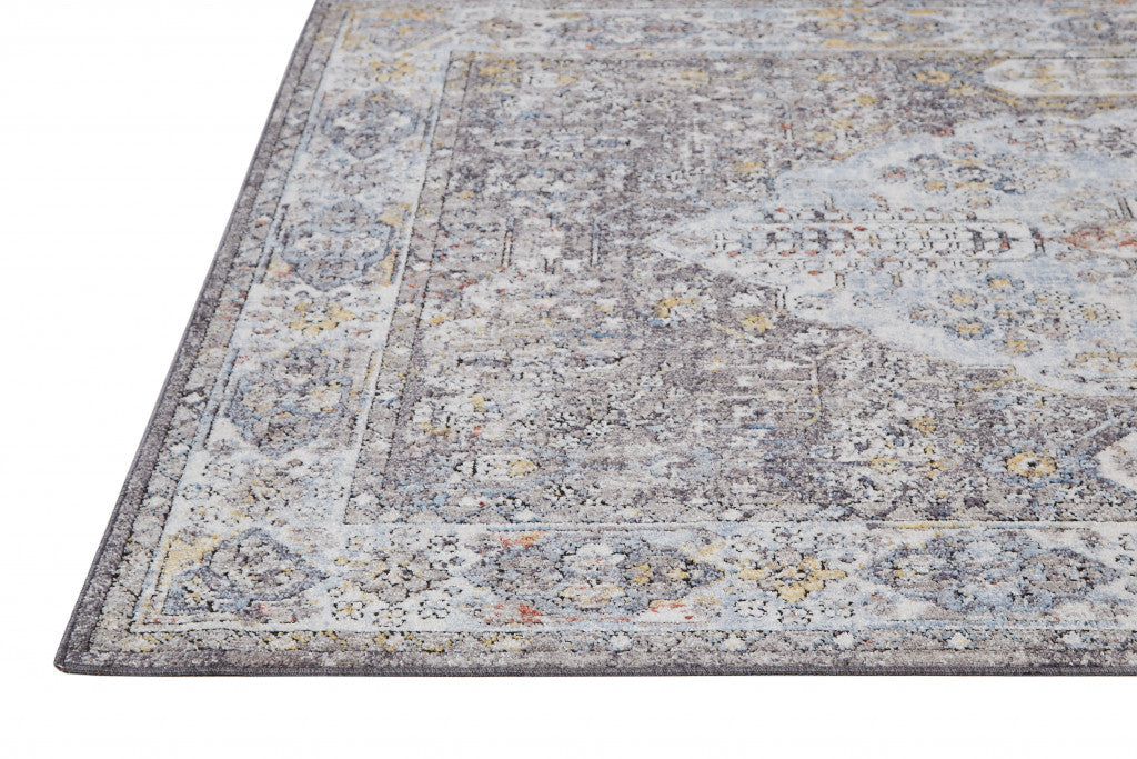 4' X 6' Gray Blue And Gold Floral Stain Resistant Area Rug