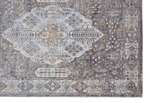 4' X 6' Gray Blue And Gold Floral Stain Resistant Area Rug
