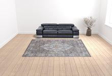4' X 6' Gray Blue And Gold Floral Stain Resistant Area Rug