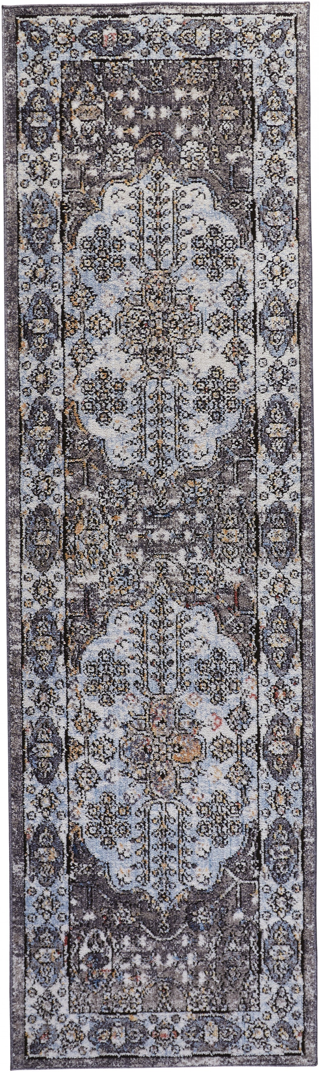 4' X 6' Gray Blue And Gold Floral Stain Resistant Area Rug