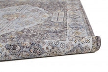 4' X 6' Gray Blue And Gold Floral Stain Resistant Area Rug