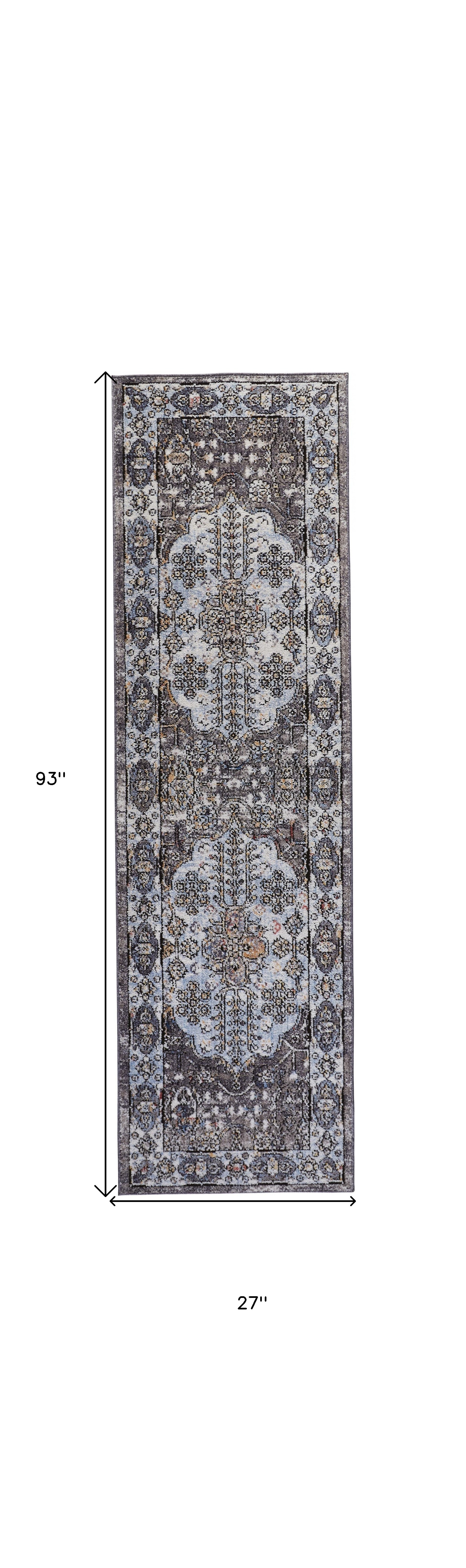 4' X 6' Gray Blue And Gold Floral Stain Resistant Area Rug