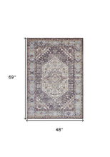 4' X 6' Purple Gray And Ivory Abstract Stain Resistant Area Rug