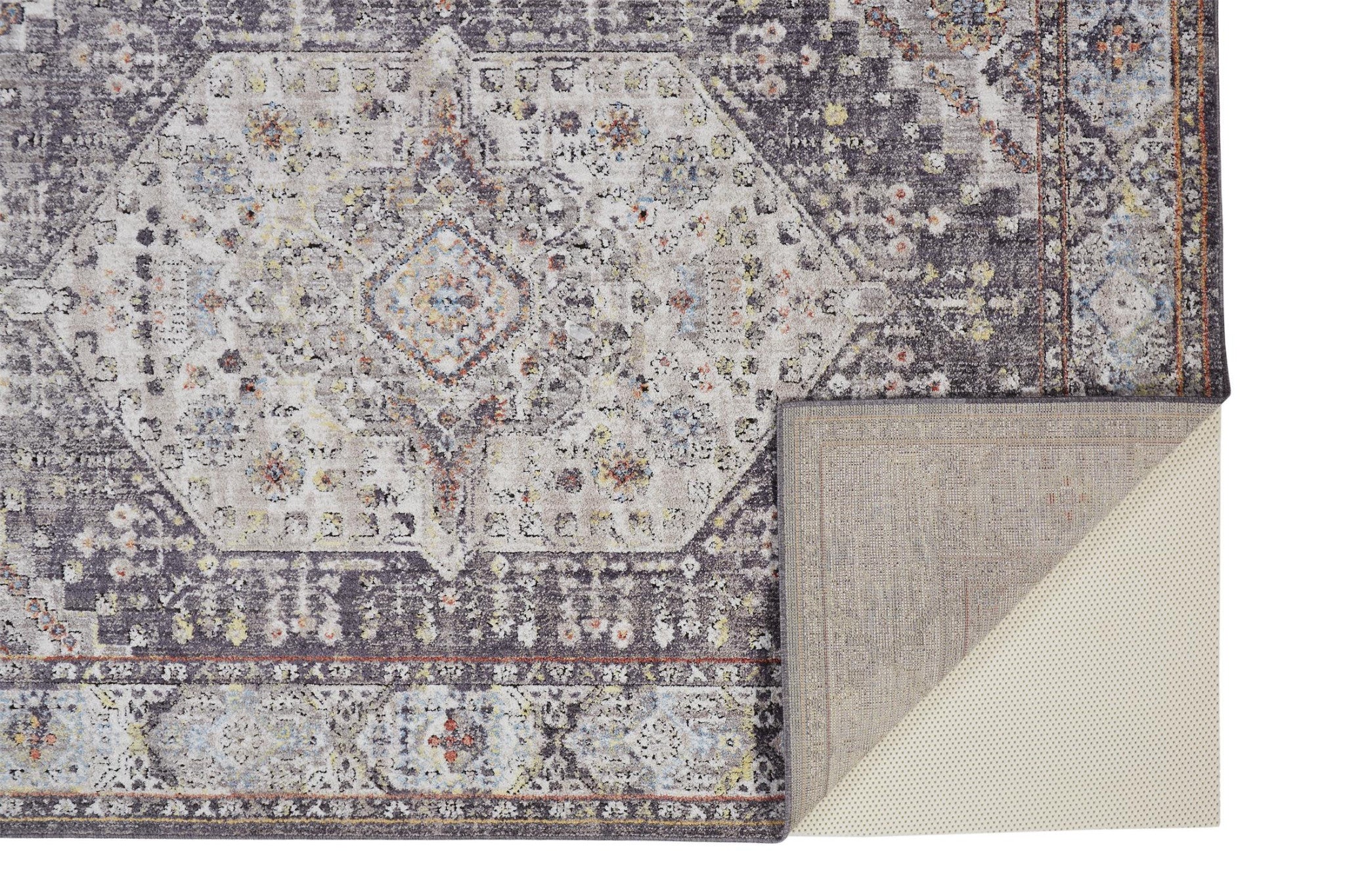 4' X 6' Purple Gray And Ivory Abstract Stain Resistant Area Rug