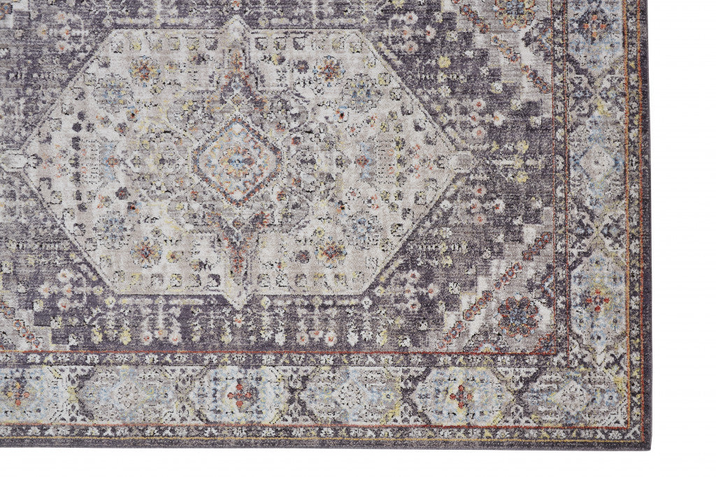 4' X 6' Purple Gray And Ivory Abstract Stain Resistant Area Rug