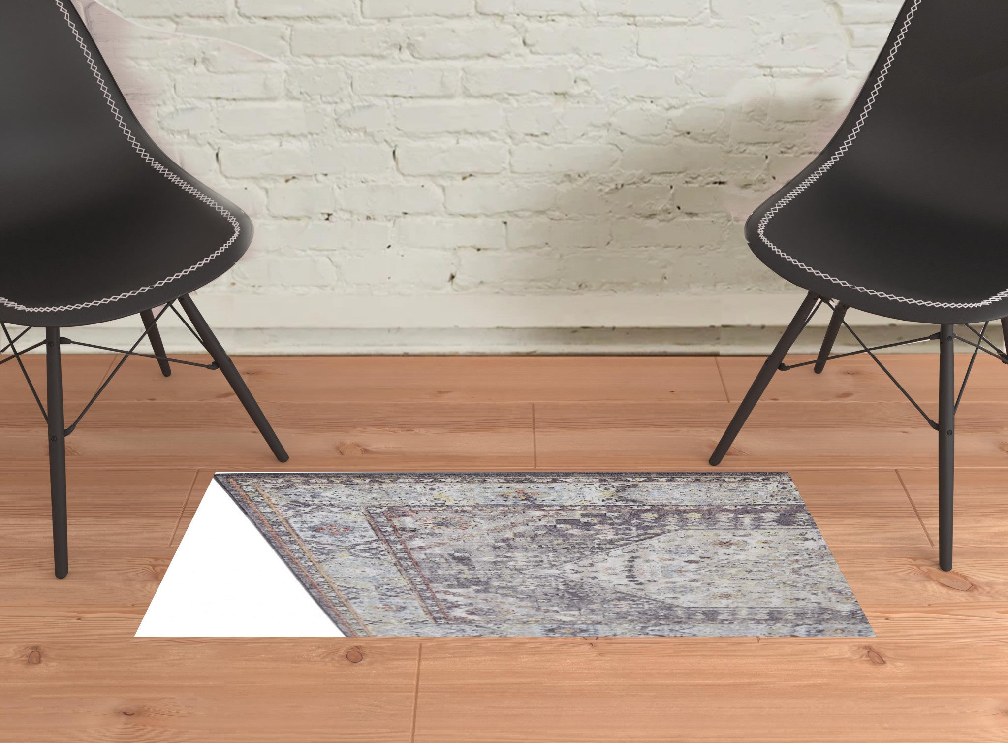 4' X 6' Purple Gray And Ivory Abstract Stain Resistant Area Rug