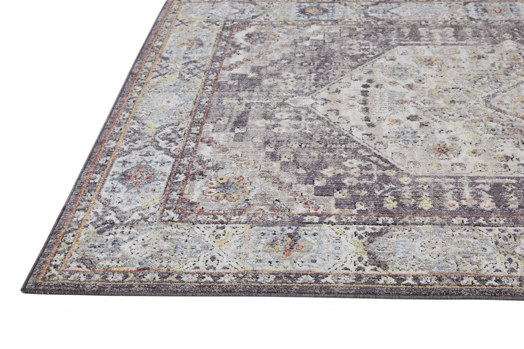 4' X 6' Purple Gray And Ivory Abstract Stain Resistant Area Rug