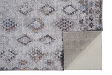 4' X 6' Gray Taupe And Blue Geometric Stain Resistant Area Rug