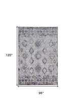 4' X 6' Gray Taupe And Blue Geometric Stain Resistant Area Rug