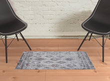 4' X 6' Gray Taupe And Blue Geometric Stain Resistant Area Rug