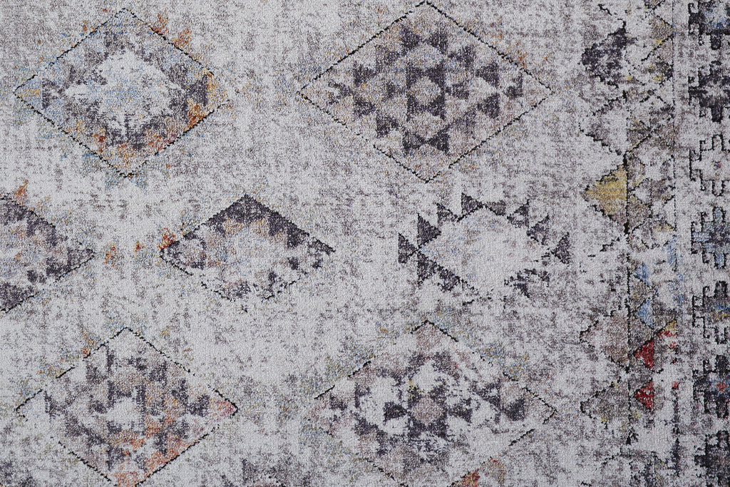 4' X 6' Gray Taupe And Blue Geometric Stain Resistant Area Rug