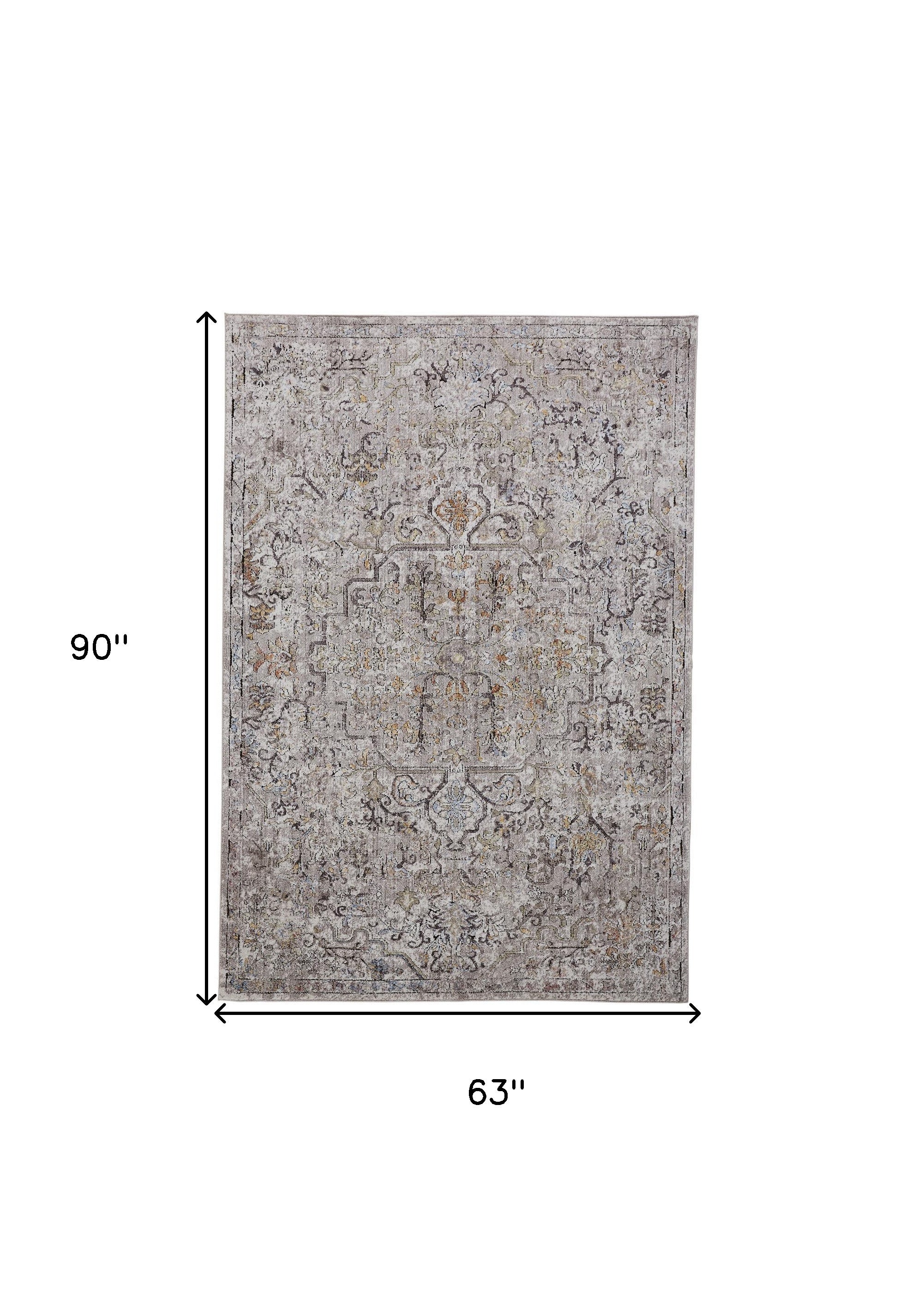 4' X 6' Gray Taupe And Yellow Abstract Stain Resistant Area Rug