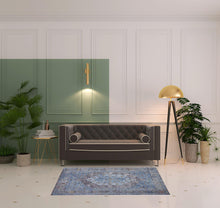 4' X 6' Blue Gray And Gold Floral Stain Resistant Area Rug