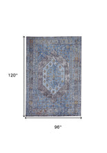 4' X 6' Blue Gray And Gold Floral Stain Resistant Area Rug