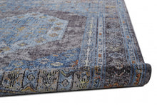 4' X 6' Blue Gray And Gold Floral Stain Resistant Area Rug