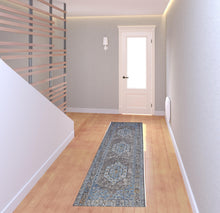 4' X 6' Blue Gray And Gold Floral Stain Resistant Area Rug