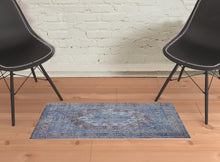 4' X 6' Blue Gray And Gold Floral Stain Resistant Area Rug