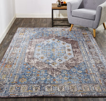 4' X 6' Blue Gray And Gold Floral Stain Resistant Area Rug