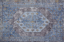 4' X 6' Blue Gray And Gold Floral Stain Resistant Area Rug